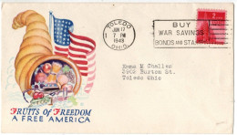 (N127) USA SCOTT # 907 - Military Propaganda - Fruits Of Freedom A Free America - Toledo Ohio 1943 - Briefe U. Dokumente