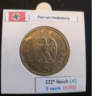 Pièce De 5 Reichsmark De 1935D (Munich) Paul Von Hindenburg (position A) - 5 Reichsmark