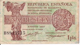 BILLETE DE ESPAÑA DE 1 PTA DEL AÑO 1937 SERIE B  (BANKNOTE) - 1-2 Pesetas