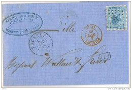 _ik757: Volledige Brief:  N°18: Ps: 363: TOURNAI > LILLE NORD F=grenstarief< 30km+Dc:BELGIQUE LILLE & FRANCE PAR TOURNAY - 1865-1866 Perfil Izquierdo