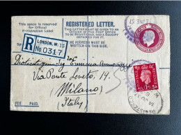 GREAT BRITAIN 1937 REGISTERED LETTER LONDON TO MILAN 14-06-1937 GROOT BRITTANNIE - Briefe U. Dokumente