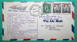FIRST FLIGHT AIR MAIL SAN DIEGO CALIFORNIA 1932 + POSTMASTER SIGNATURE COVER - 1a. 1918-1940 Oblitérés