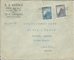 TURQUIE LETTRE 12.5 G ISTANBUL POUR LYON ( RHONE ) DE 1929 LETTRE COVER - Covers & Documents