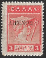 LEMNOS 1912  3 L Red Engraved With Black Overprint With Fallen Σ Vl. 5 E MH - Lemnos