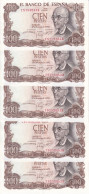 QUINTETO CORRELATIVO DE 100 PTAS DEL AÑO 1970 SERIE 7S EN CALIDAD EBC (XF) (BANK NOTE) - 100 Peseten