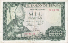 BILLETE DE 1000 PESETAS DEL AÑO 1965 DE S. ISIDORO SERIE B (BANKNOTE) - 1000 Pesetas