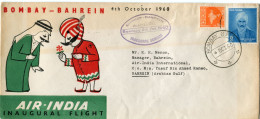 INDE ENVELOPPE ILLUSTREE " BOMBAY-BAHREIN 4th OCTOBER 1960 AIR-INDIA INAUGURAL FLIGHT " DEPART BOMBAY 4 OCT 60 POUR..... - Lettres & Documents