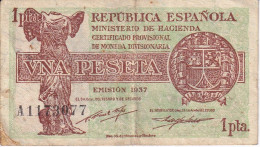 BILLETE DE ESPAÑA DE 1 PTA DEL AÑO 1937 SERIE A  (BANKNOTE) - 1-2 Peseten