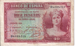 BILLETE DE 10 PESETAS DEL AÑO 1935 SERIE B - CERTIFICADO DE PLATA - 10 Pesetas