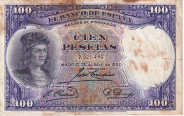 BILLETE DE ESPAÑA DE 100 PTAS DEL AÑO 1931 SIN SERIE  (BANKNOTE) EL GRAN CAPITAN - 100 Peseten