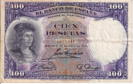 BILLETE DE ESPAÑA DE 100 PTAS DEL AÑO 1931 SIN SERIE  (BANKNOTE) EL GRAN CAPITAN - 100 Peseten