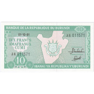 Burundi, 10 Francs, 1989-10-01, KM:33b, NEUF - Burundi