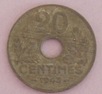FRANCE ETAT FRANCAIS 20 CENTIMES ANNEE 1943 VOIR 2 SCANS - 20 Centimes