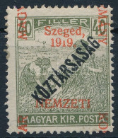 * Szeged 1919 Arató/Köztársaság 40f Elcsúszott Felülnyomással / Mi 34 With Shifted Overprint. Signed: Bodor - Other & Unclassified