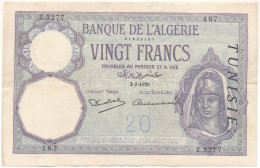 Tunézia 1939. 20Fr "Z.3277 167" T:F Szép Papír Tunisia 1939. 20 Francs "Z.3277 167" C:F Fine Paper - Zonder Classificatie