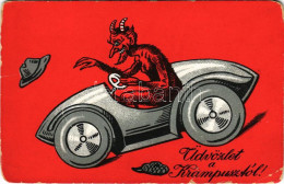 ** T3 Üdvözlet A Krampusztól / Krampus With Automobile (kopott Sarkak / Worn Corners) - Non Classés