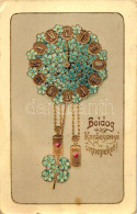 * T3 Christmas, Clock, E.A.S. Floral Golden Decoration Litho (fa) - Non Classés