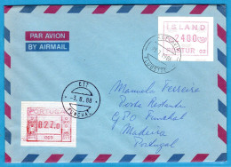 Island Iceland ATM 1 02 / 2400 On Poste Restante 23.7.88 Keflavik To Portugal 27$0 Funchal 3.8.88 / Frama Etiquetas - Automatenmarken (Frama)