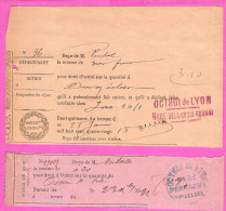 Lot De 2 Tickets Reçus D'Octroi De Gares De Lyon Perrache Voyageur Et Croix Rousse En 1898 - Ferrovie