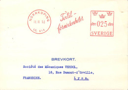 Suède Sverige EMA Rouge 25 öre Textil-förnödenheter P.A.Enhörning & Co Norrköping 1953 - Altri & Non Classificati