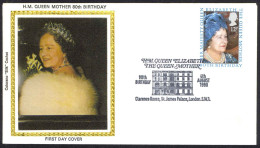 Great Britain Sc# 919 Colorono Silk Cachet FDC (c) 1980 8.4 Queen Mother 80th - 1971-1980 Em. Décimales