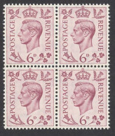 Great Britain Sc# 243 MNH Block/4 1939 6p Rose Lilac King George VI - Ongebruikt