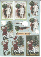 PLANCHE AVEC ENVIRONS 10(incomplet )DECOUPIS MOTIF  ENFANTS Et  PERE NOEL - Christmas