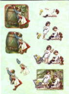 PLANCHE AVEC ENVIRONS 7(  Complet ) DECOUPIS   SCENES DE VIE ENFANTS (avec Legeres Paillettes Multicolores) - Infantes