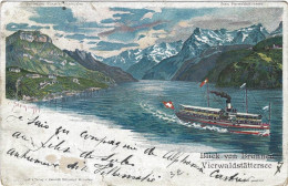 Blick Von Brunnen Vierwaldstättersee Litho Steinemann 1903 Selten Dampfer - Ingenbohl