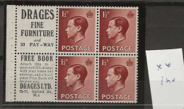 1936 MNH GB, SG 549a Booklet Pane Postfris** - Ongebruikt