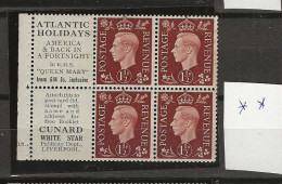1937 MNH GB, Booklet Pane With Selfedge - Unused Stamps