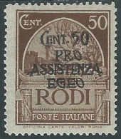 1943 OCCUPAZIONE TEDESCA EGEO PRO ASSISTENZA 50 CENT MH * - RC15-7 - Egée (Duitse Bezetting)