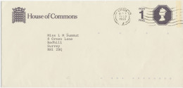 GB 1988 QEII 1st Class Post Paid House Of Commons Large Stamped To Order Postal Stationery Envelope (VF Appearance) - Lettres & Documents