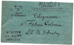 Envelop Telegramme "en Main Propres" PARIS 1907 - Telegraph And Telephone