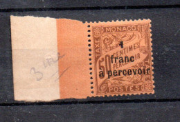 MONACO -- MONTE CARLO -- Taxe -- 50 C. Brun Sur Orange Surchargé 1 Franc à Percevoir - Impuesto