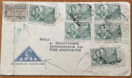 ARGENTINE 1947, REGISTER ADVERTISING COVER USED,  AFRA, MULTI 6 STAMP, ERROR,PERFORATION SHIFT, GEN SAN MARTIN, BUENOS A - Covers & Documents