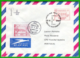 Belgien Belgique Belgie ATM 8.2 EUROPHILEX LDC 23F Poste Restante 27.6.87 To Portugal 73$0 (Tax) Funchal 17.7.87 / Frama - Covers & Documents