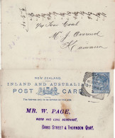 NEW ZEALAND 1892 POSTCARD SENT FROM WELLINGTON - Lettres & Documents