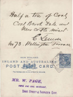 NEW ZEALAND 1892 POSTCARD SENT FROM WELLINGTON - Briefe U. Dokumente