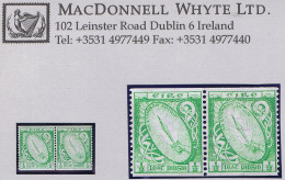 Ireland 1934 SE ½d Green Imperf X Perf 14 Experimental Coil Pair Fresh And Fine Mint Unmounted Never Hinged - Unused Stamps