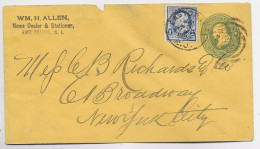 ETATS UNIS USA ONE CENT ENVELOPPE COVER WM H ALLEN EAST ORANGE 1892 + 1C TO NEW YORK - ...-1900