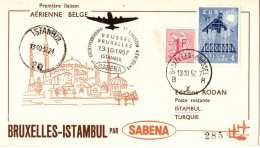 Sabena 1er Liaison Aérienne Bruxelles - Istambul Turquie - 13 Octobre 1957. - Lettres & Documents