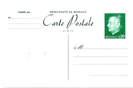 MONACO -- MONTE CARLO -- Entier Postal -- Carte Postale -- 0,80 Vert-bleu Sur Blanc Prince Rainier III - Ganzsachen