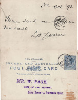 NEW ZEALAND 1892 POSTCARD SENT FROM WELLINGTON - Lettres & Documents