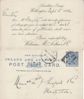 NEW ZEALAND 1892 POSTCARD SENT FROM WELLINGTON - Briefe U. Dokumente