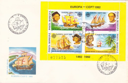 FAMOUS PEOPLE, CHRISTOPHER COLUMBUS, DISCOVERY OF AMERICA, SHIPS, COVER FDC, 1992, ROMANIA - Christopher Columbus