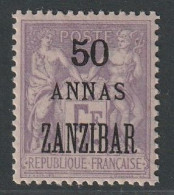 ZANZIBAR - N°31 ** (1896-1900) 50a Sur 5fr Lilas - Ongebruikt