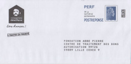 POSTREPONSE  PERF Marianne D'Yseult - Fondation Abbé Pierre 59889 Lille Cedex 9, Au Dos N°414593 - PAP: Antwort/Marianne L'Engagée