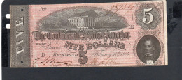 Baisse De Prix USA - Billet  5 Dollar États Confédérés 1864 SUP/XF P.067 - Divisa Confederada (1861-1864)