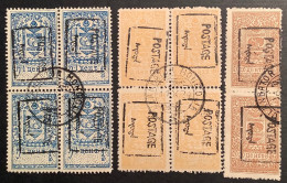 Mongolia 1926 Ten Revenue Stamps With Postage Ovpt Incl. Block Of Four Used, VF Sc.16a, 17a, 20a - Mongolië